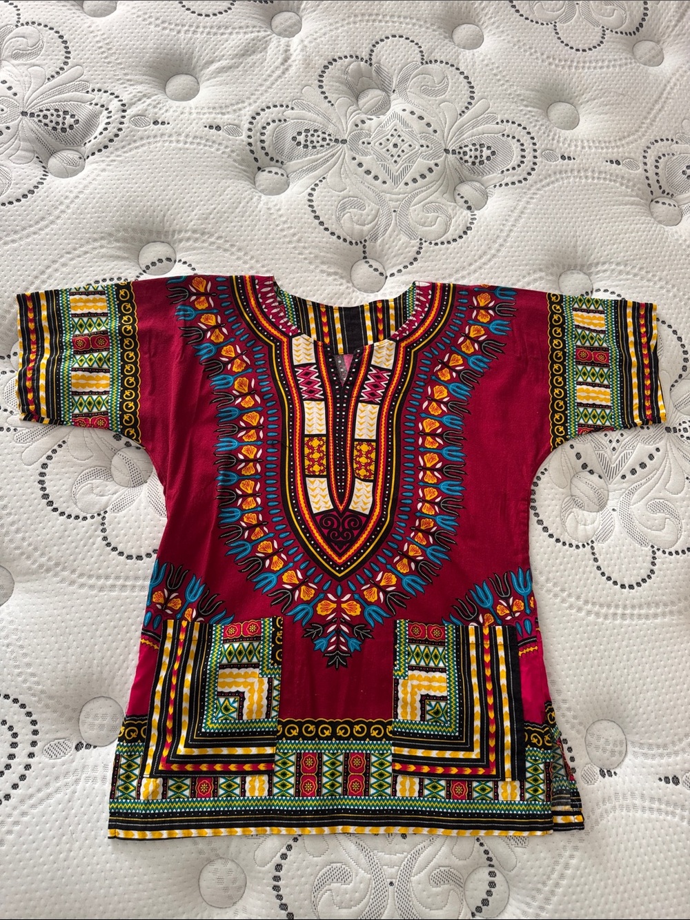 Maroon Dashiki Top with Multicolor Tribal Print